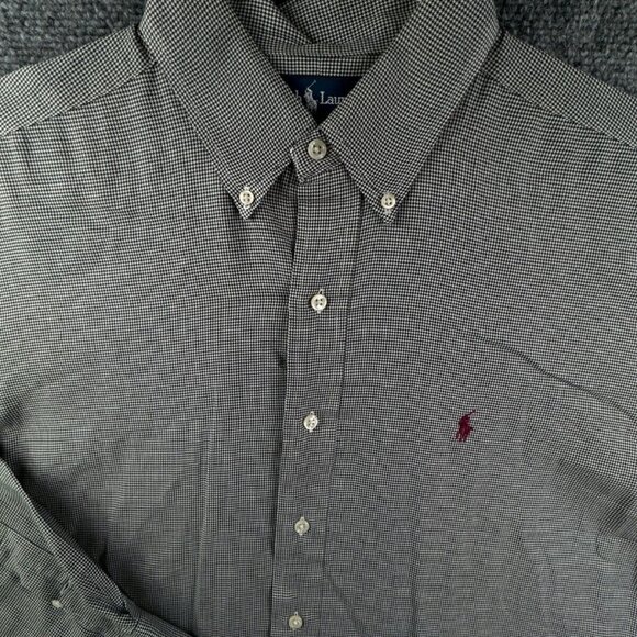 Ralph Lauren Button Up Shirt Long Sleeve Men Blake Large Houndstooth Black White - Picture 1 of 11